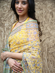 Sanganer Summers : Hand Block Printed Mul Cotton Saree - Peet Pushpjaal