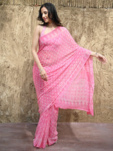 Dabu Vibes : Hand Block Printed Chiffon Saree - Gulabari