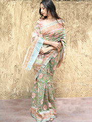 Sanganer Summers : Hand Block Printed Chanderi Saree - Cottage Garden
