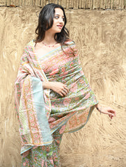 Sanganer Summers : Hand Block Printed Chanderi Saree - Cottage Garden