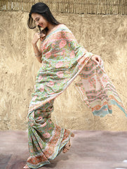 Sanganer Summers : Hand Block Printed Chanderi Saree - Cottage Garden