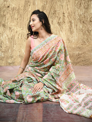 Sanganer Summers : Hand Block Printed Chanderi Saree - Cottage Garden