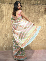 Sanganer Summers : Hand Block Printed Chanderi Saree - Cottage Garden
