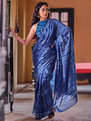 Indigo Moods. Dabu Hand Block Printed Mul Cotton Saree - Haveli