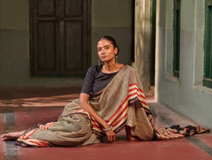 Bagru Statements: Striking Bagru Hand Block Printed Chanderi Saree - Linear Grids