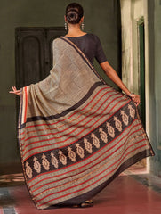 Bagru Statements: Striking Bagru Hand Block Printed Chanderi Saree - Linear Grids