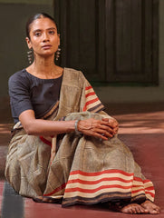 Bagru Statements: Striking Bagru Hand Block Printed Chanderi Saree - Linear Grids