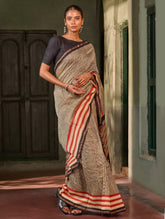 Bagru Statements: Striking Bagru Hand Block Printed Chanderi Saree - Linear Grids