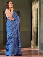 Indigo Moods. Dabu Hand Block Printed Mul Cotton Saree - Echo Ripple