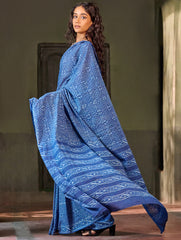 Indigo Moods. Dabu Hand Block Printed Mul Cotton Saree - Echo Ripple