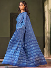 Indigo Moods. Dabu Hand Block Printed Mul Cotton Saree - Echo Ripple