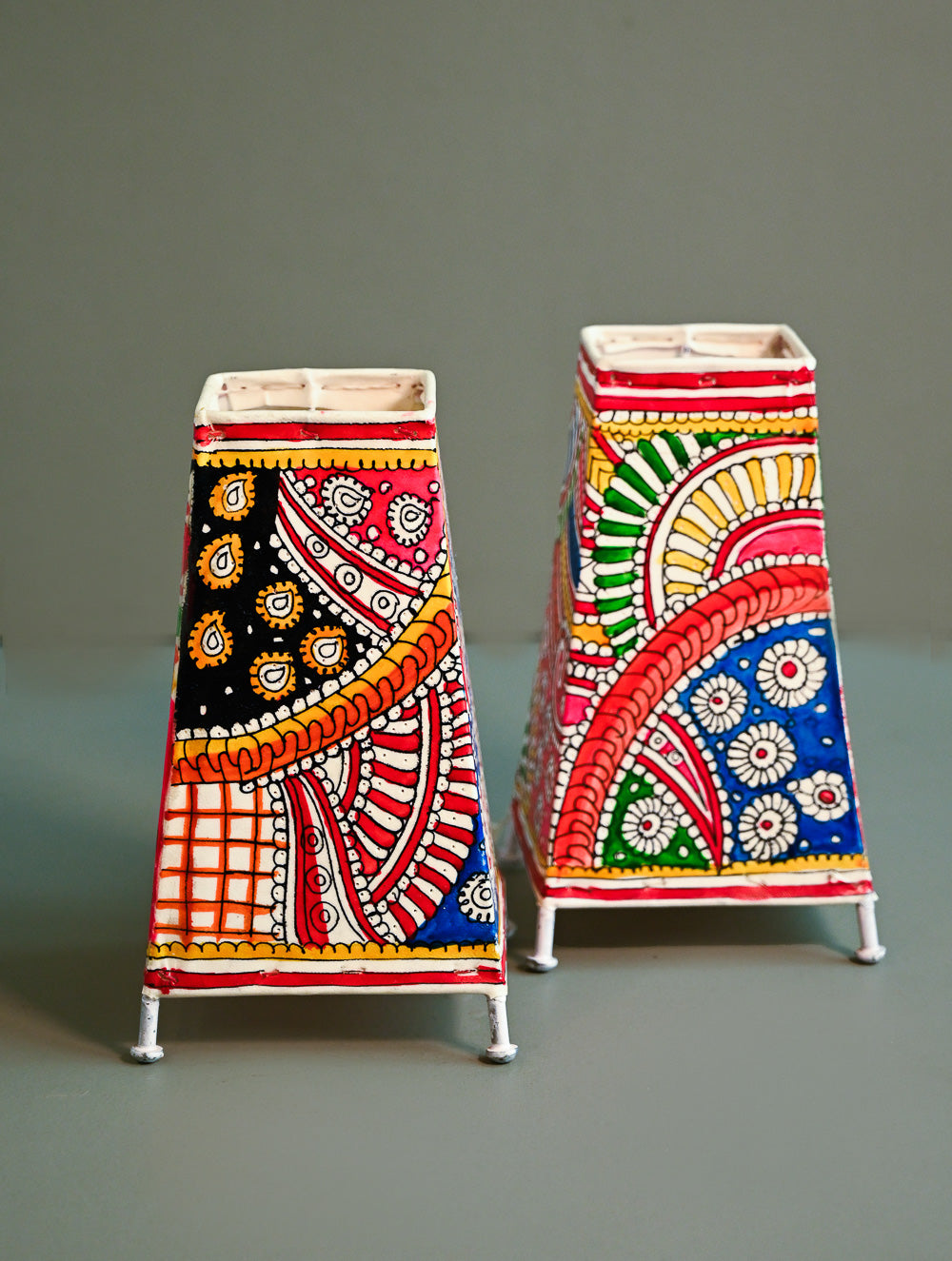 Andhra Leather Craft Lamp Shade - Sutrangi (Set of 2) - Height 8 inches