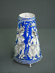 Andhra Leather Craft Lamp Shade - Shayamaneel - Height 12 inches