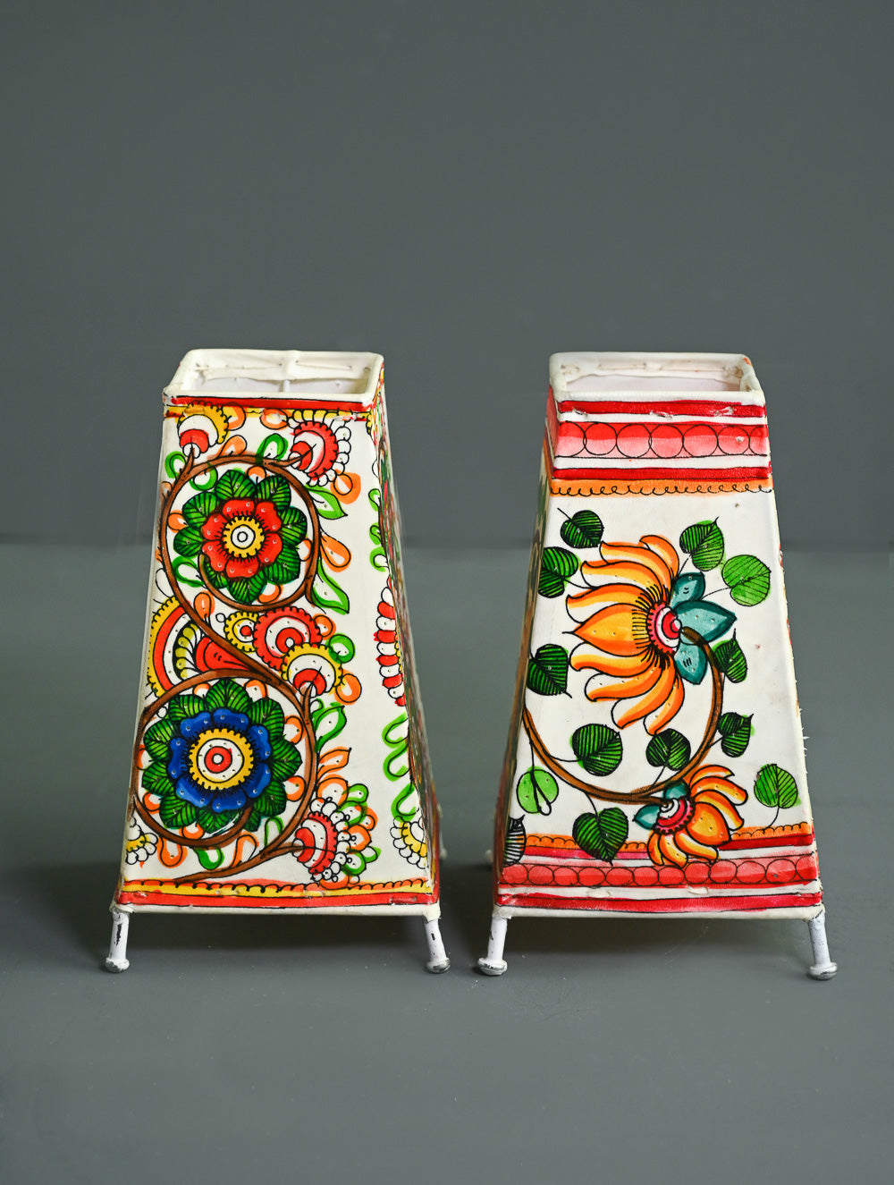 Andhra Leather Craft Lamp Shade - Lotus Vines (Set of 2) - Height 8 inches