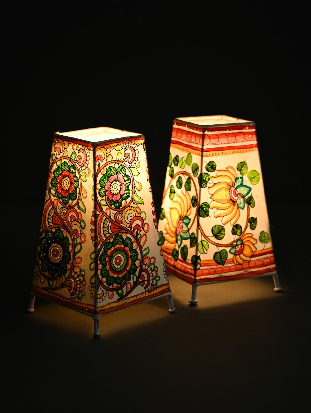 Andhra Leather Craft Lamp Shade - Lotus Vines (Set of 2) - Height 8 inches