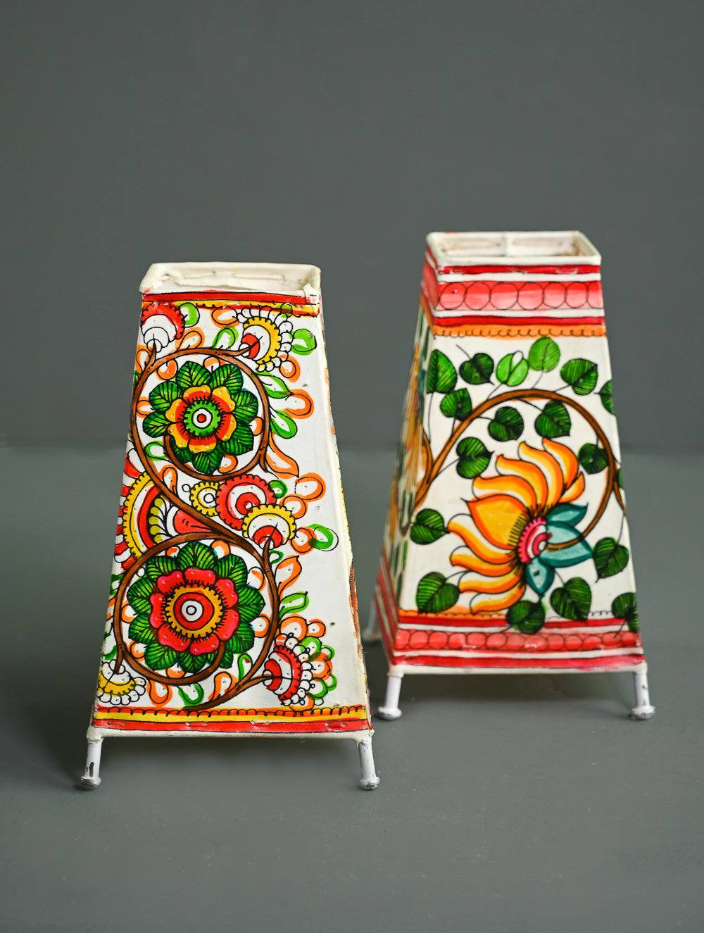Andhra Leather Craft Lamp Shade - Lotus Vines (Set of 2) - Height 8 inches