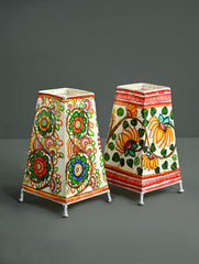 Andhra Leather Craft Lamp Shade - Lotus Vines (Set of 2) - Height 8 inches