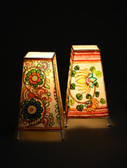 Andhra Leather Craft Lamp Shade - Lotus Vines (Set of 2) - Height 8 inches