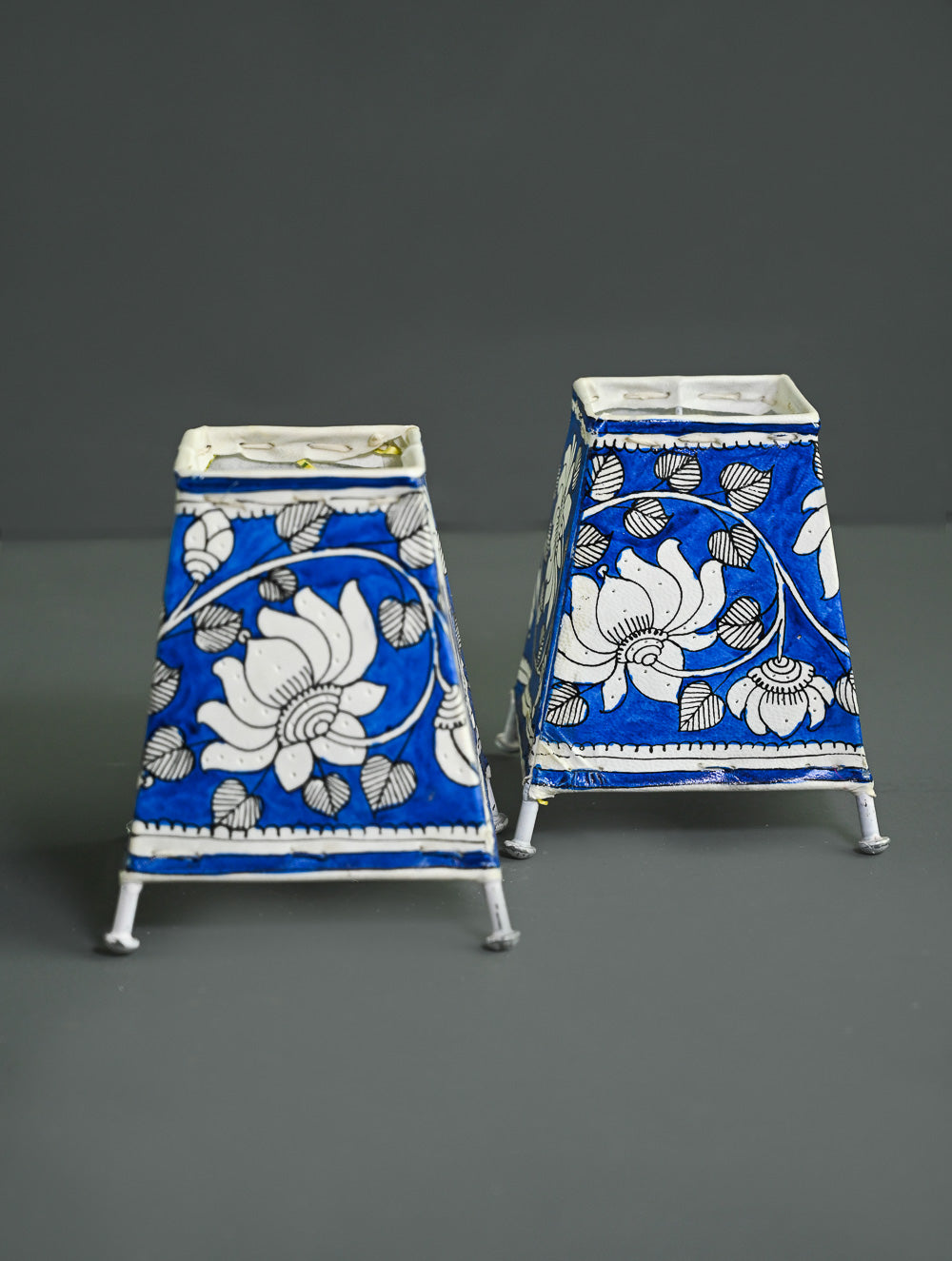 Andhra Leather Craft Lamp Shade - Blue Lotus (Set of 2) - Height 5 inches