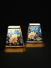 Andhra Leather Craft Lamp Shade - Blue Lotus (Set of 2) - Height 5 inches