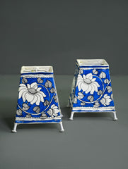 Andhra Leather Craft Lamp Shade - Blue Lotus (Set of 2) - Height 5 inches