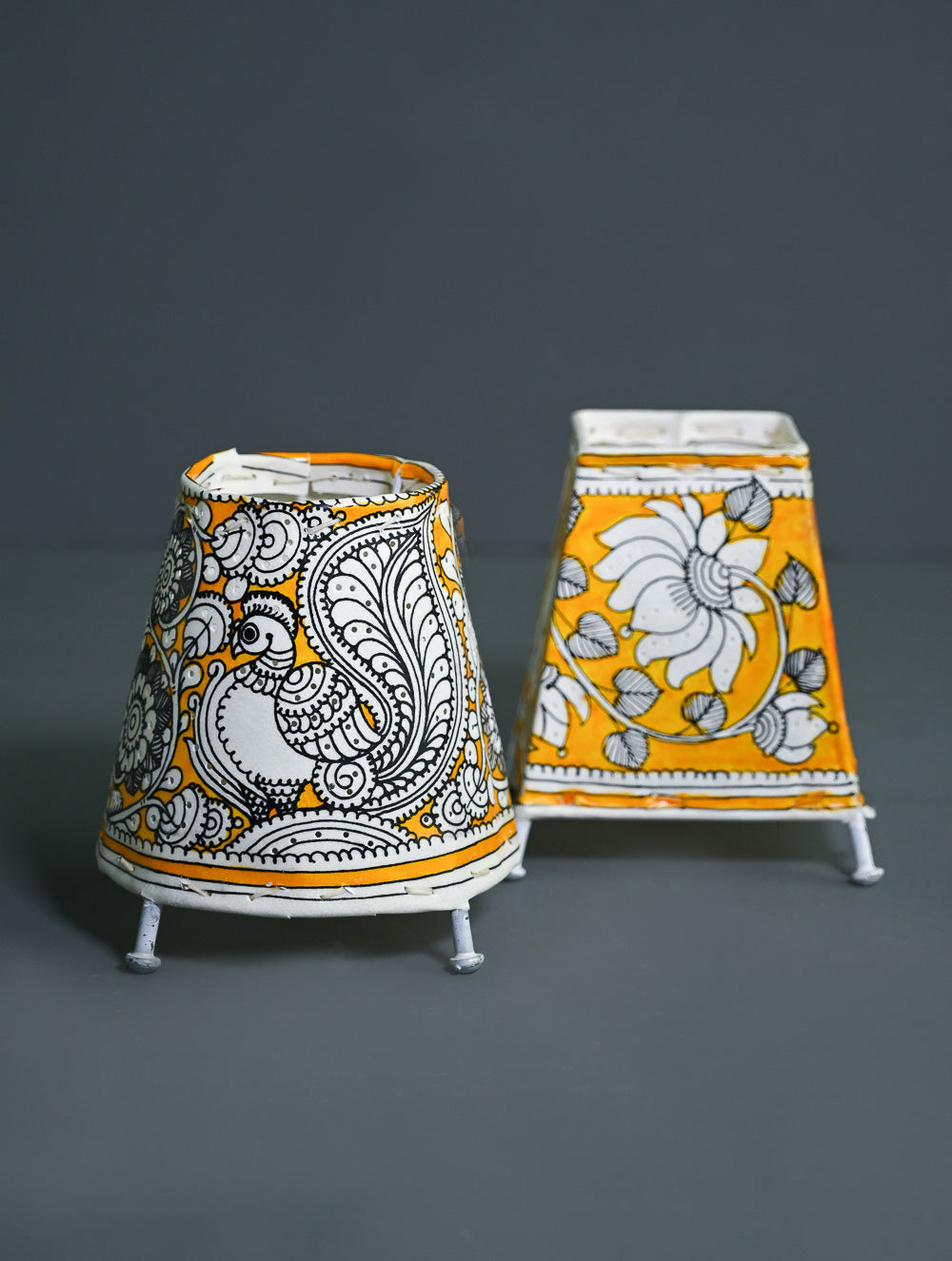 Andhra Leather Craft Lamp Shade - Mustard Garden (Set of 2) - Height 5 inches