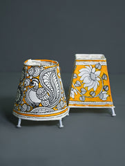 Andhra Leather Craft Lamp Shade - Mustard Garden (Set of 2) - Height 5 inches