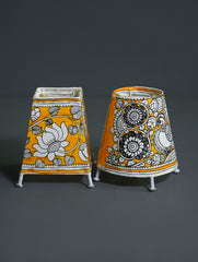 Andhra Leather Craft Lamp Shade - Mustard Garden (Set of 2) - Height 5 inches