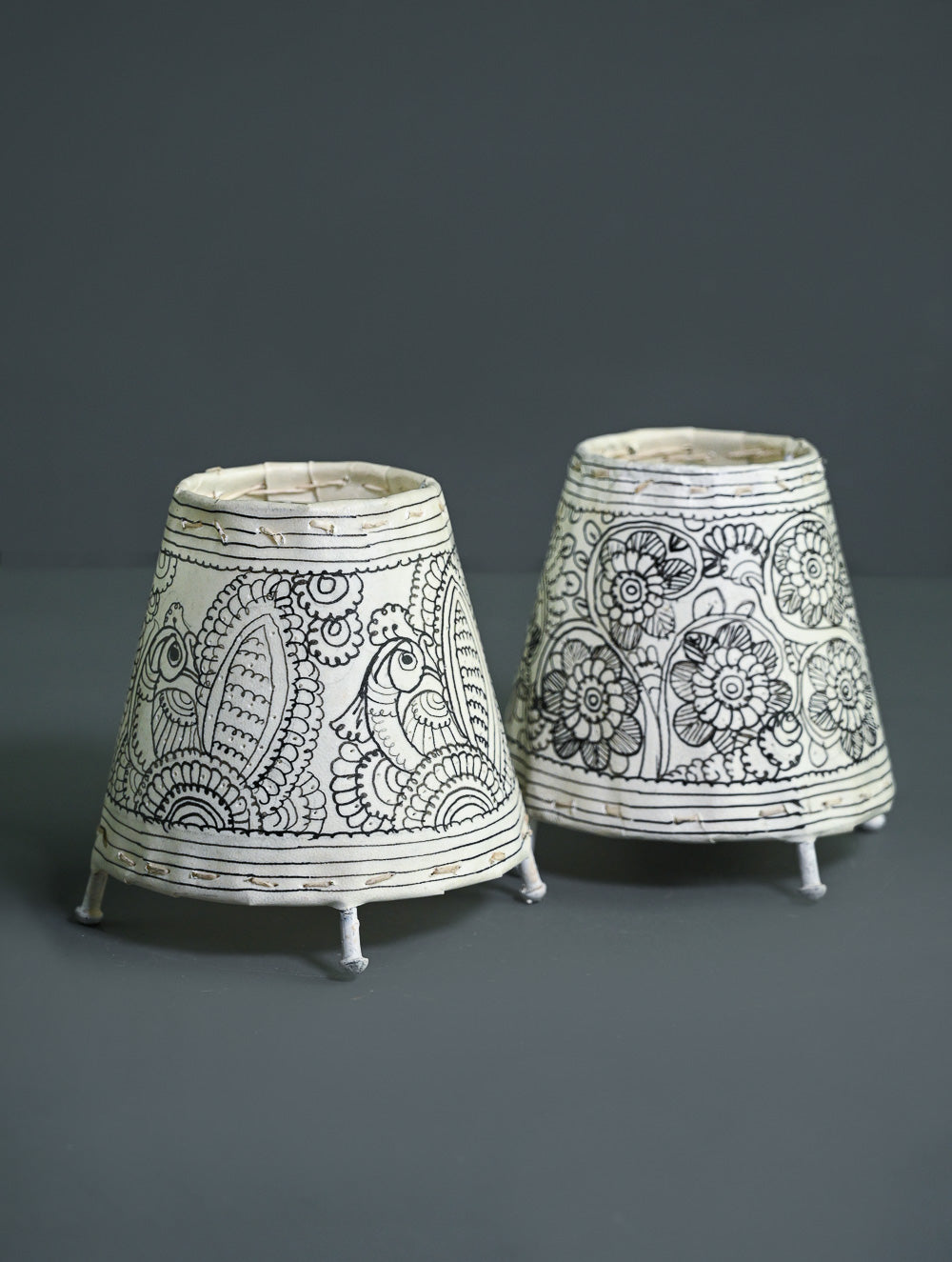 Andhra Leather Craft Lamp Shade - Mayur Van (Set of 2) - Height 5 inches