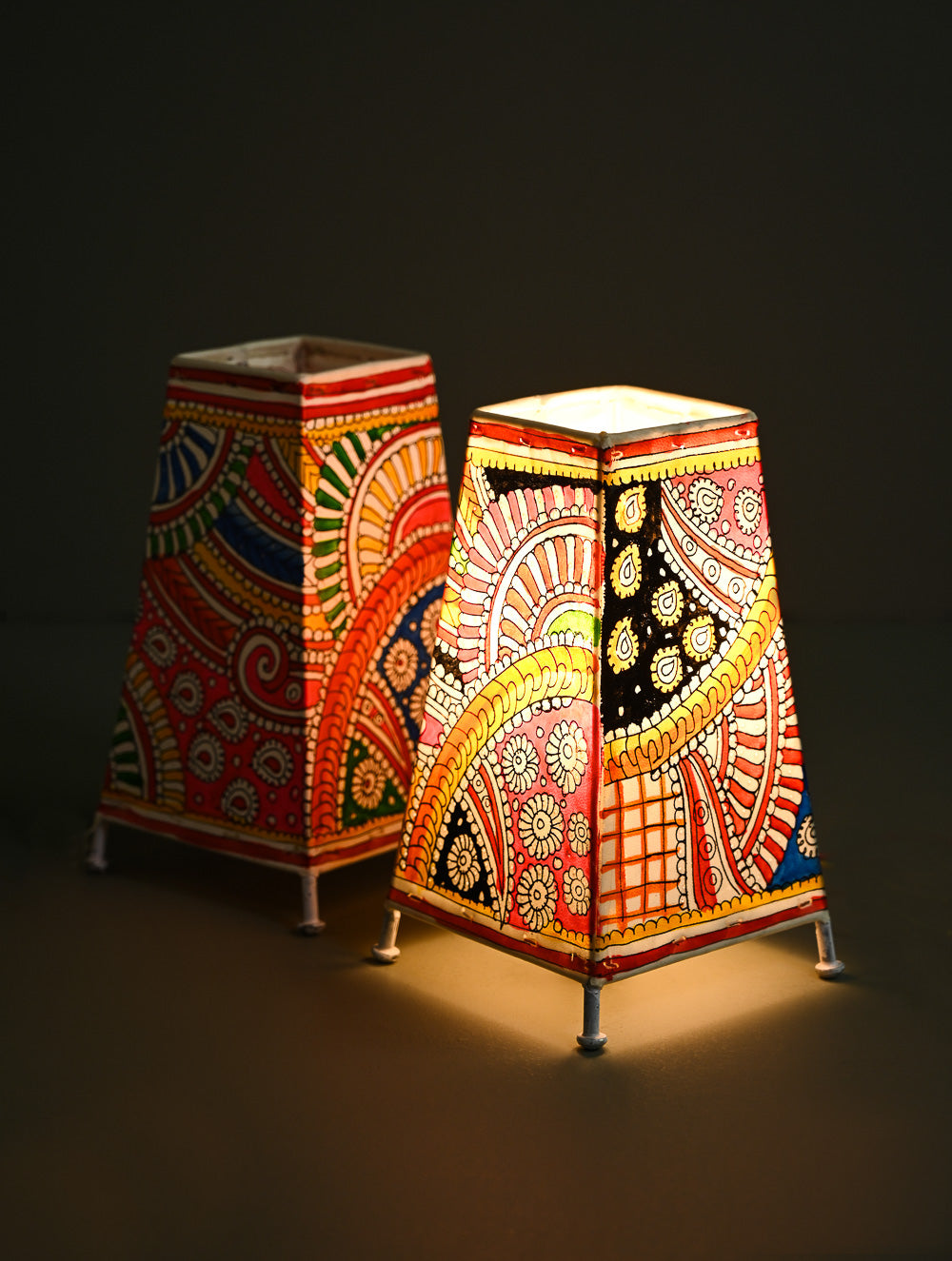 Andhra Leather Craft Lamp Shade - Sutrangi (Set of 2) - Height 8 inches