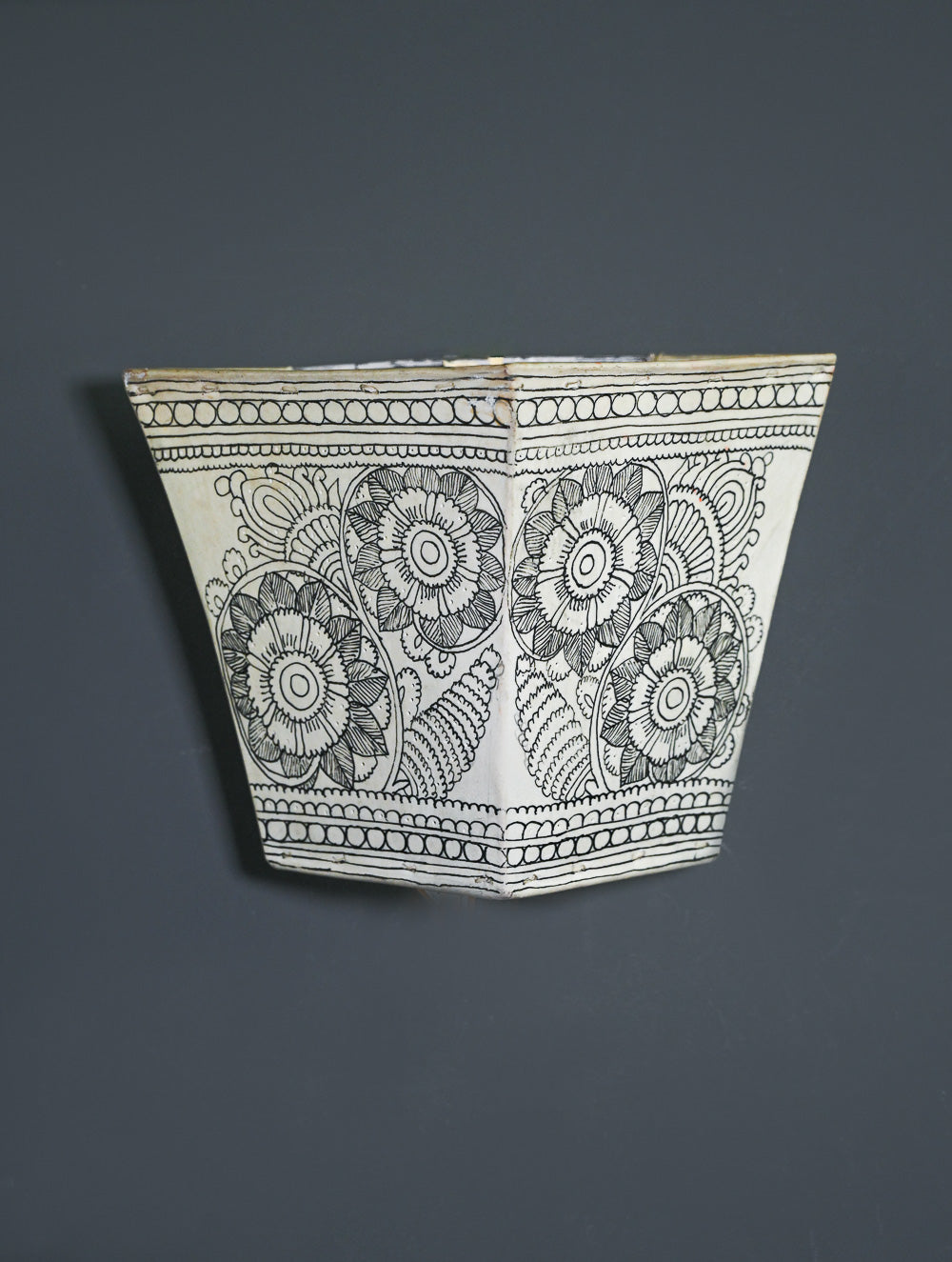 Andhra Leather Craft Wall Lamp Shade - Kusum Rekha - Height 8 inches