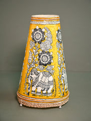 Andhra Leather Craft Lamp Shade - Gajphool - Height 13 inches