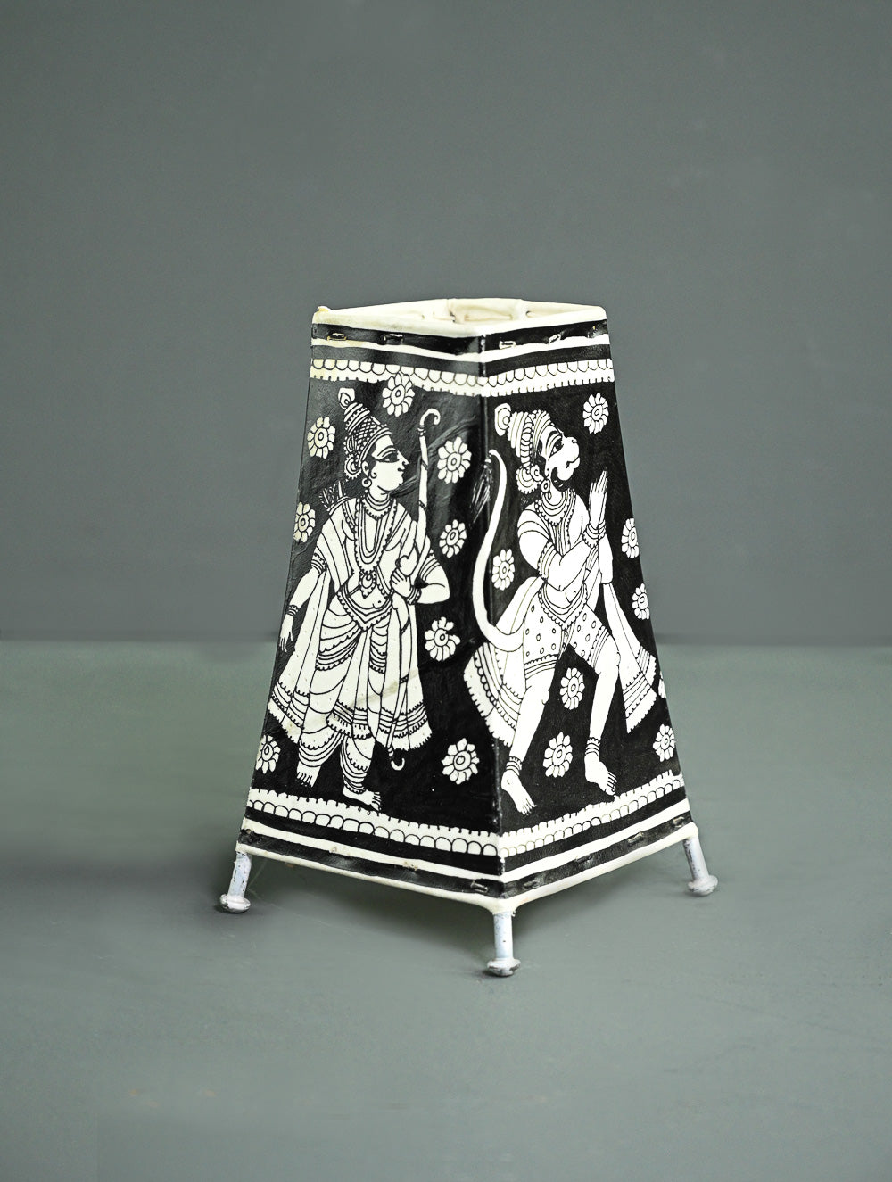 Andhra Leather Craft Lamp Shade - Monochrome Ramayanam - Height 8 inches