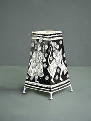 Andhra Leather Craft Lamp Shade - Monochrome Ramayanam - Height 8 inches