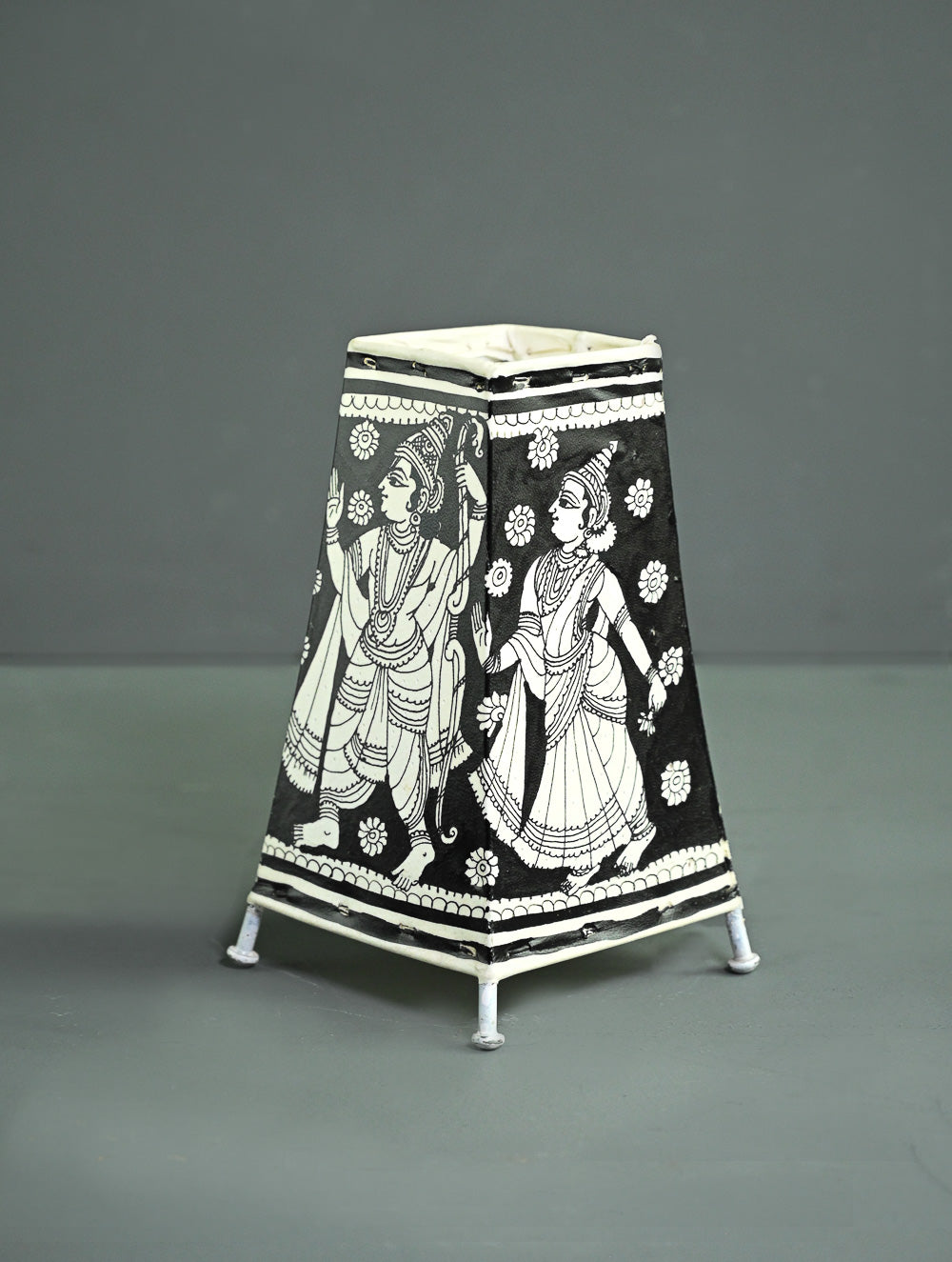 Andhra Leather Craft Lamp Shade - Monochrome Ramayanam - Height 8 inches
