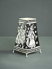 Andhra Leather Craft Lamp Shade - Monochrome Ramayanam - Height 8 inches