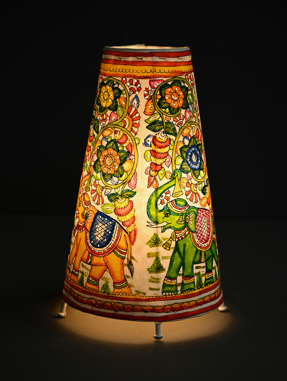Andhra Leather Craft Lamp Shade - Gajavana - Height 12 inches