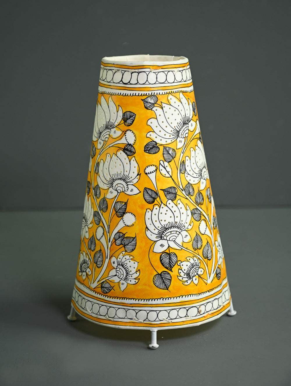 Andhra Leather Craft Lamp Shade - Golden Blooms - Height 12 inches