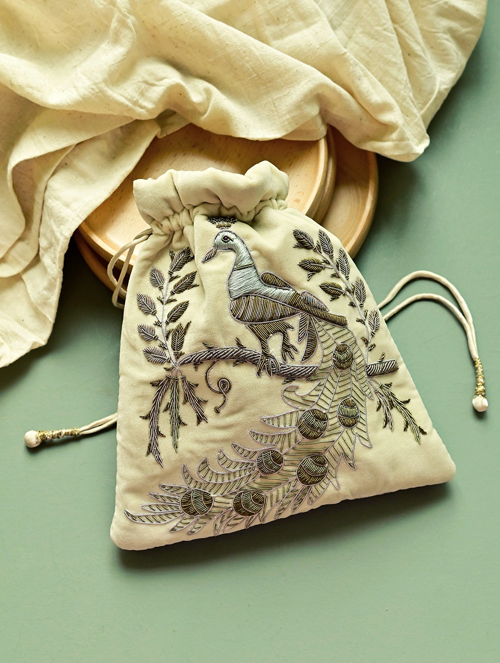 Shahi Nazakat. Zardozi & Resham Embroidered Evening Potli Bag - Gulbadan