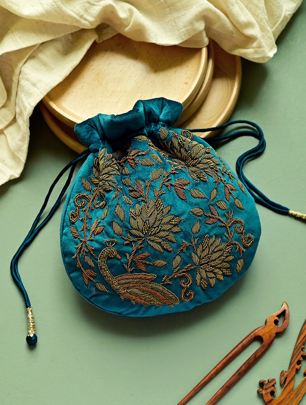Shahi Nazakat. Zardozi & Resham Embroidered Evening Potli Bag - Gulzar