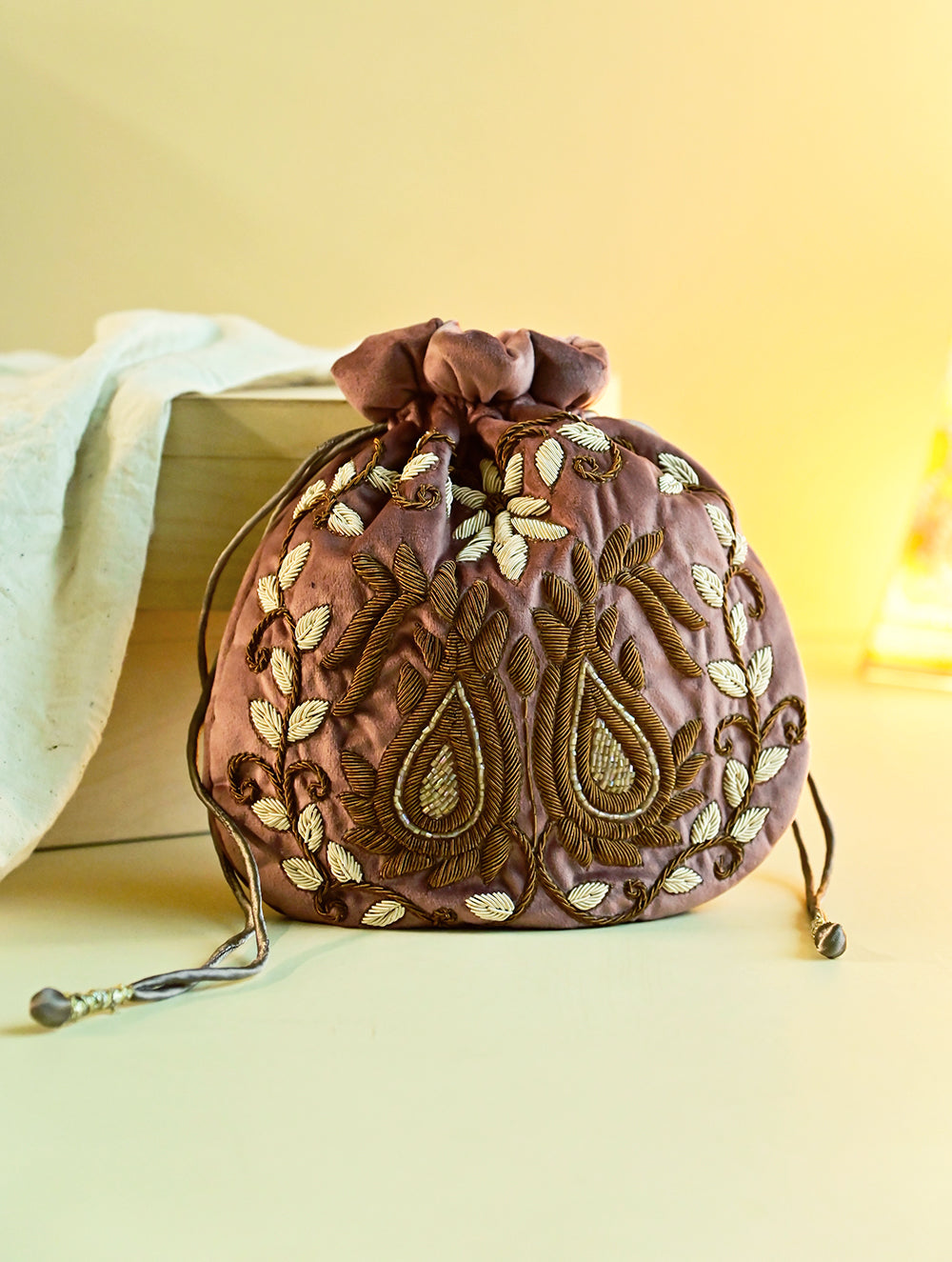 Shahi Nazakat. Zardozi & Resham Embroidered Evening Potli Bag - Mahtab