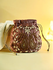 Shahi Nazakat. Zardozi & Resham Embroidered Evening Potli Bag - Mahtab