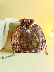 Shahi Nazakat. Zardozi & Resham Embroidered Evening Potli Bag - Mahtab