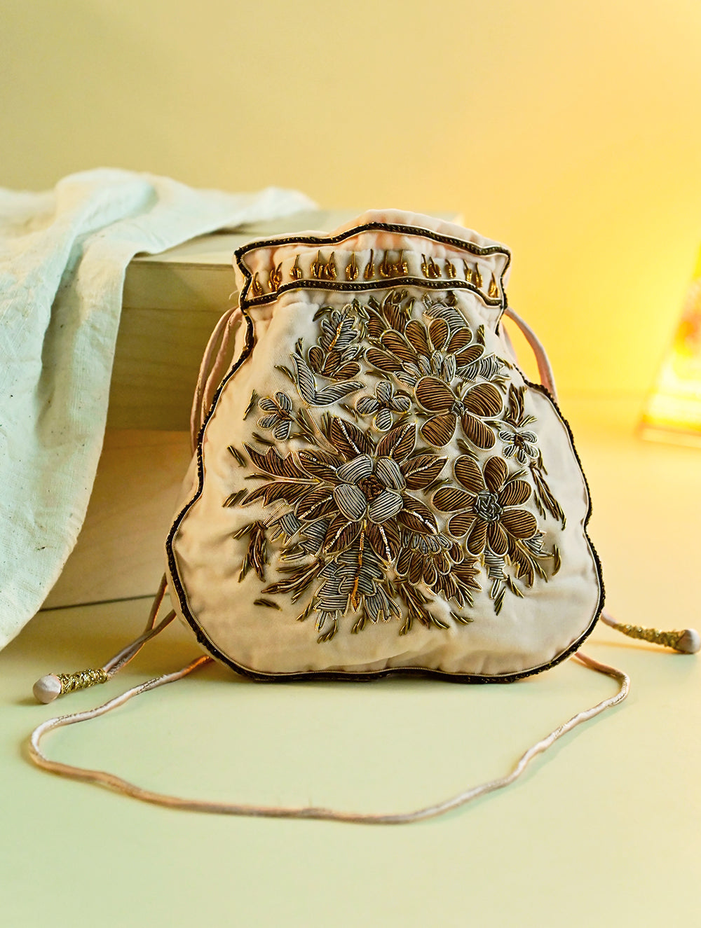Shahi Nazakat. Zardozi & Resham Embroidered Evening Potli Bag - Afsana