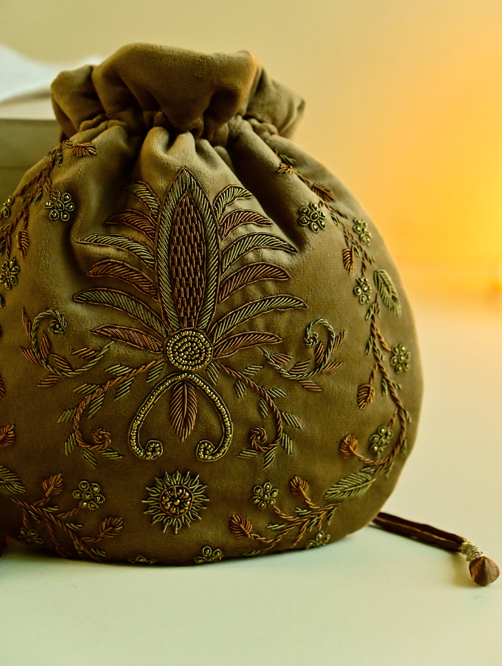 Shahi Nazakat. Zardozi & Resham Embroidered Evening Potli Bag - Sitara