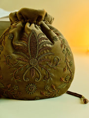 Shahi Nazakat. Zardozi & Resham Embroidered Evening Potli Bag - Sitara