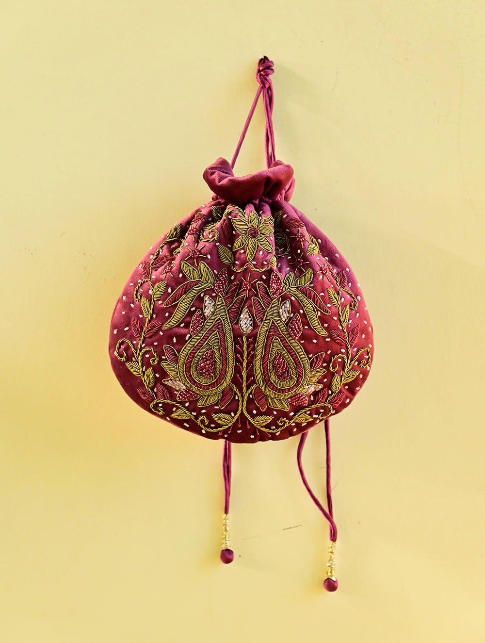 Shahi Nazakat. Zardozi & Resham Embroidered Evening Potli Bag - Dilruba