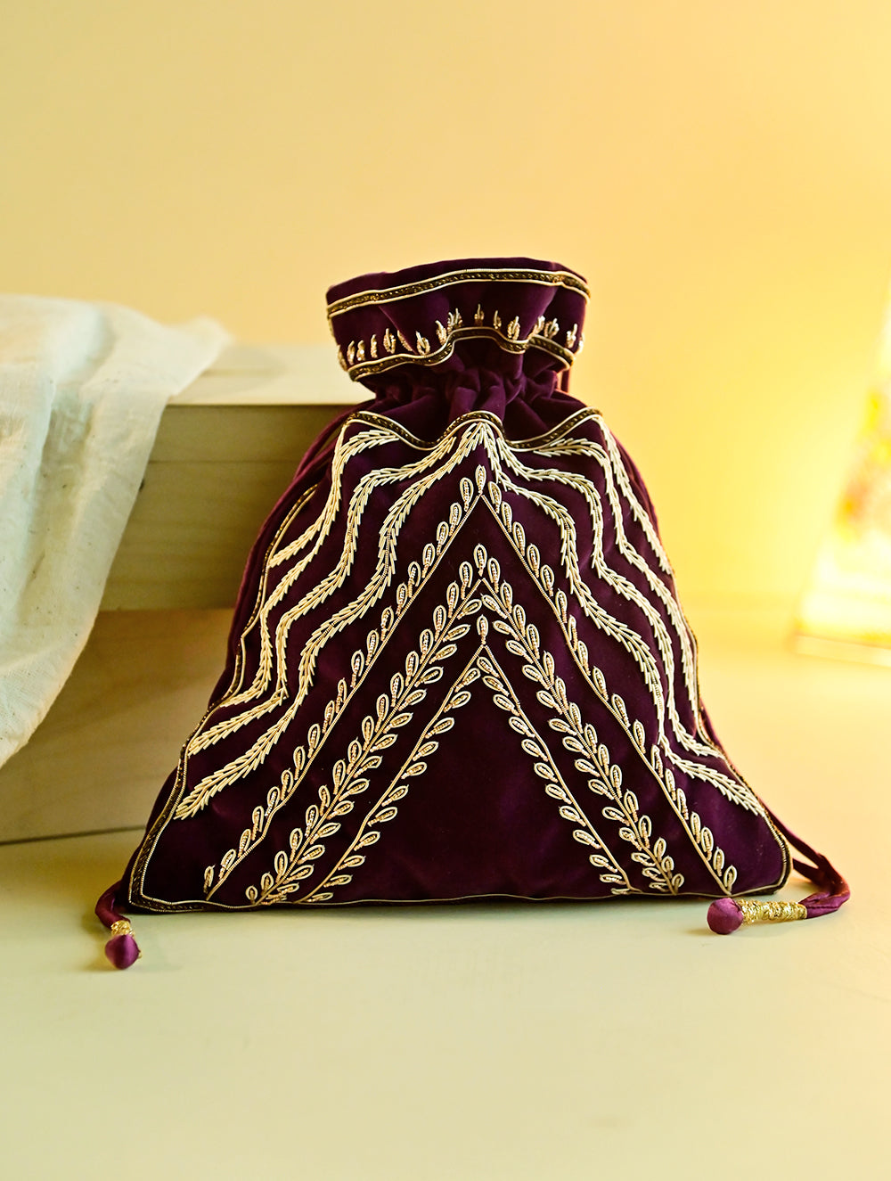 Shahi Nazakat. Zardozi & Resham Embroidered Evening Potli Bag - Gulchehra