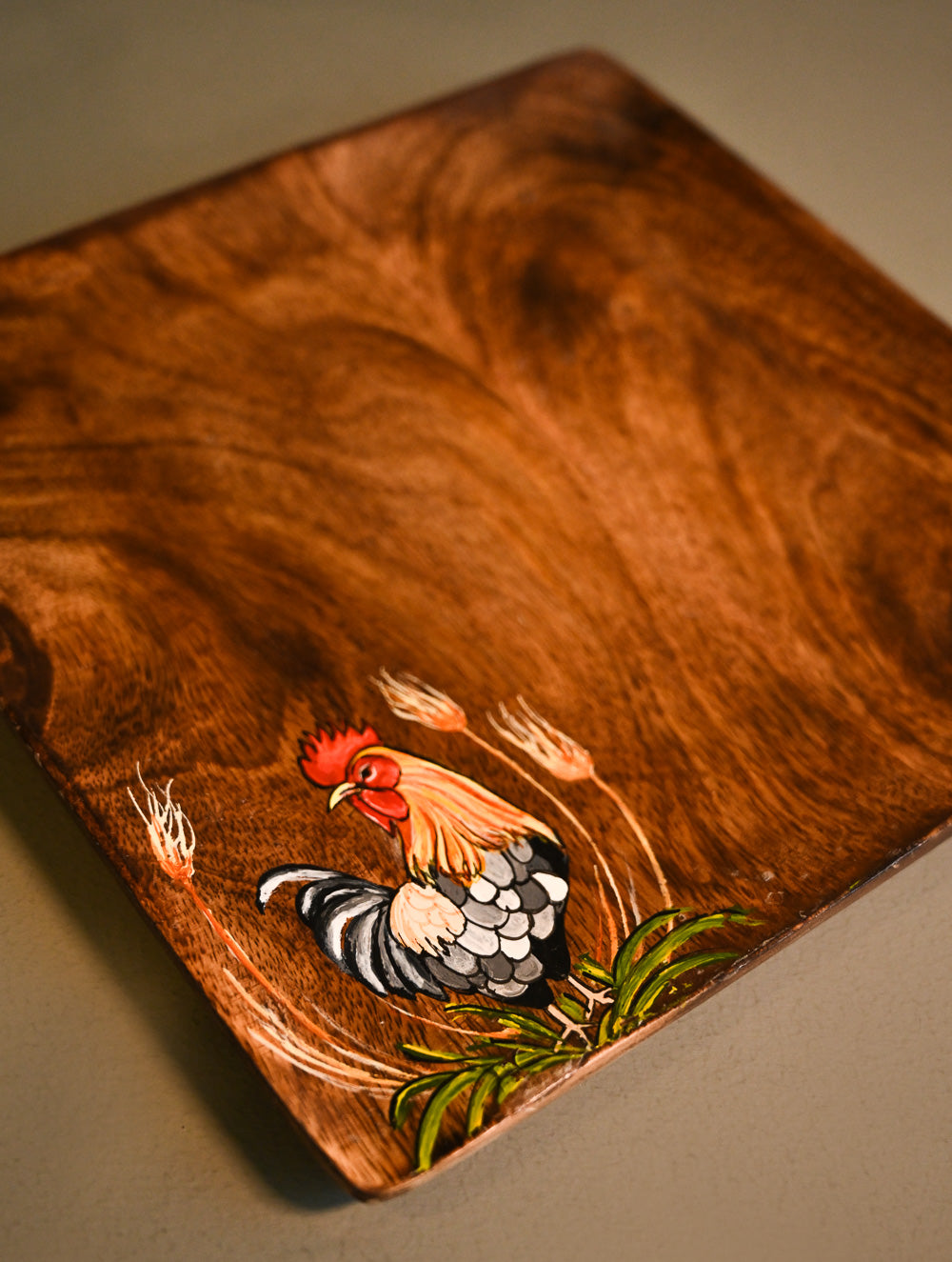 The Pahadi Serveware : Handmade Uttarakhand Wooden Platter - Rooster