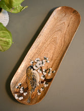 The Pahadi Serveware : Handmade Uttarakhand Wooden Long Tray - Bird and Blossoms